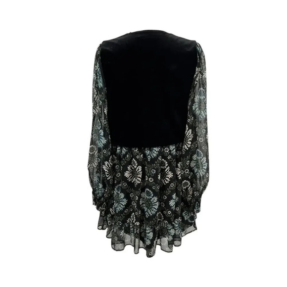 Zara Dress Floral Printed with Black Vest Velvet Layered Long Sleeve Size Small - Picture 8 of 16